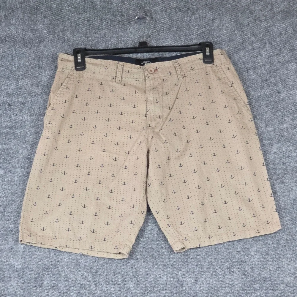 Beverly Hills Polo Club Mens 34 Shorts Khaki Anchor Print Flat Front Cotton